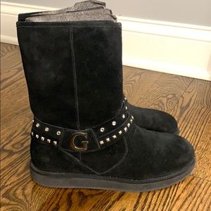 Guess Black Studded and Rhinestone Winter Boots